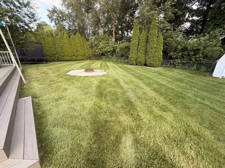 Backyard with professional mowing stripes